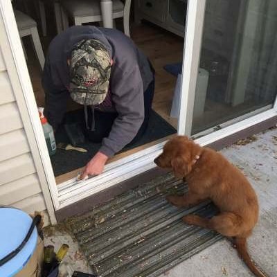 Socal guys working on pet door